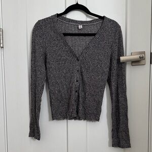bp Charcoal Ribbed V-Neck Button Cardigan Sweater